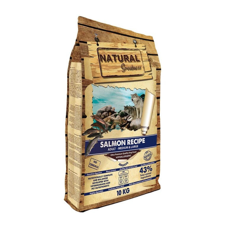 10 kg Natural Greatness Medium Sensitive Salmón pienso para perros,  Imagen numero 1 10 kg Natural Greatness Medium Sensitive Salmón pienso para perros, , large Imagen numero 1