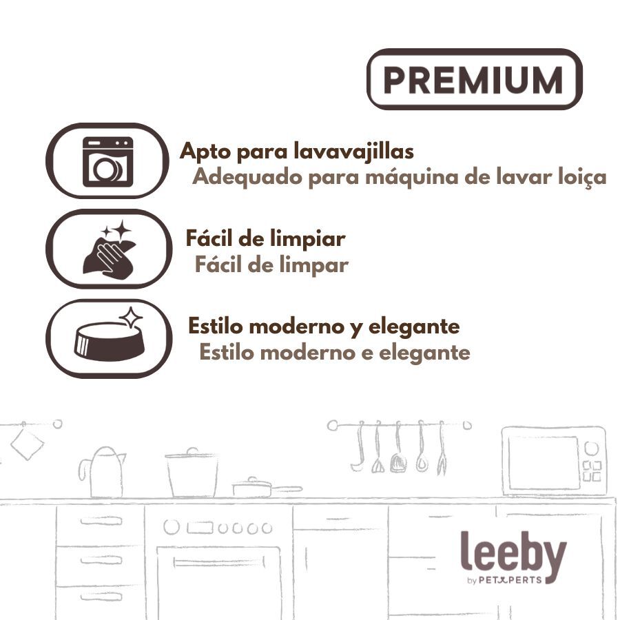 Leeby Comedero de Cer&aacute;mica Marr&oacute;n y Blanco para perros, , large Imagen numero 5