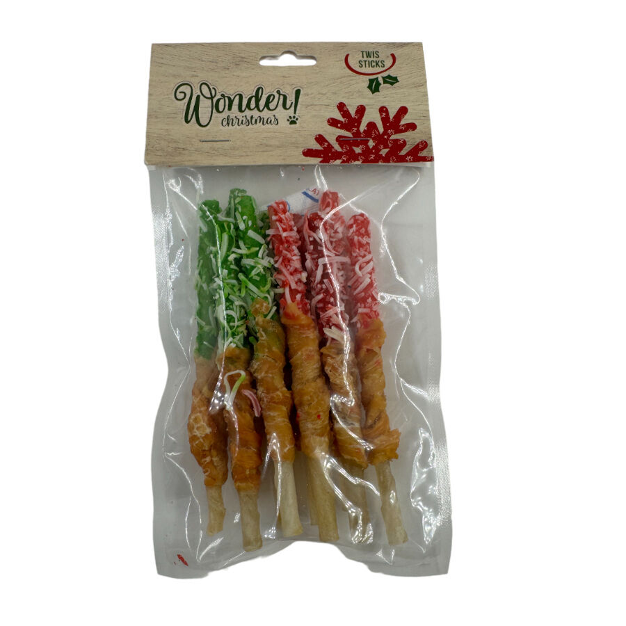 Wonder Christmas Barritas Twist de Cuero con Pollo para perros