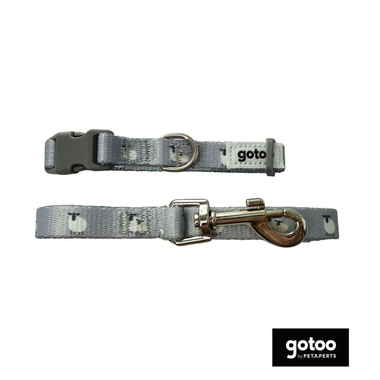 Gotoo Set de correa y collar con estampado ovejitas gris para cachorros thumbnail