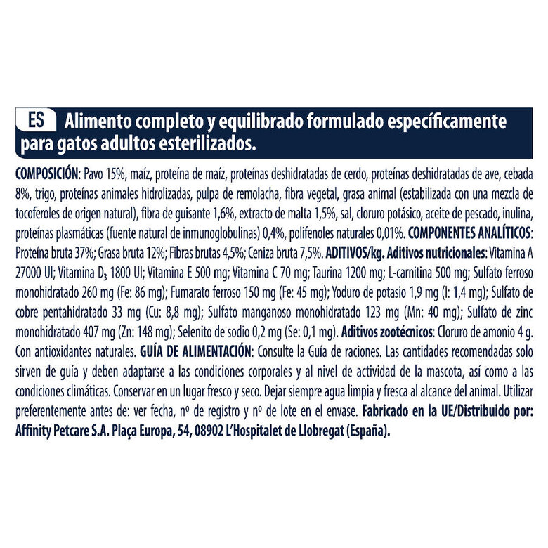 Affinity Advance Sterilized Hairball Pavo y Cebada pienso para gatos, , large image number null