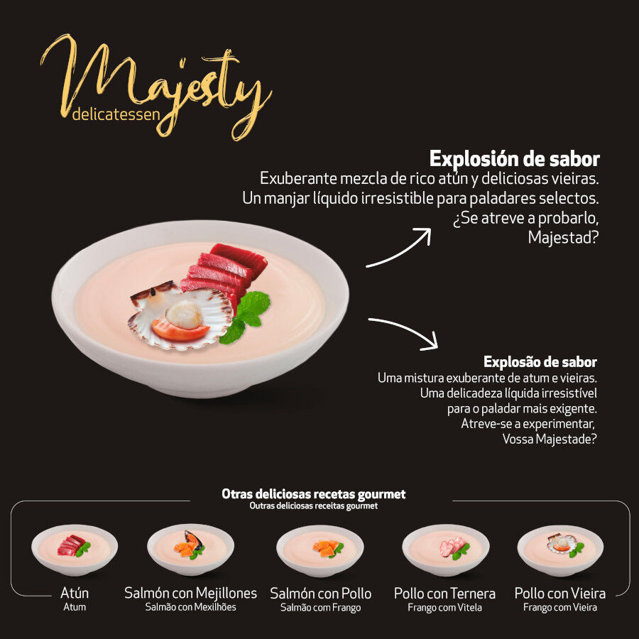 6 sobres x 15 g Majesty At&uacute;n con Vieira snack l&iacute;quido para gatos, , large Imagen numero 4