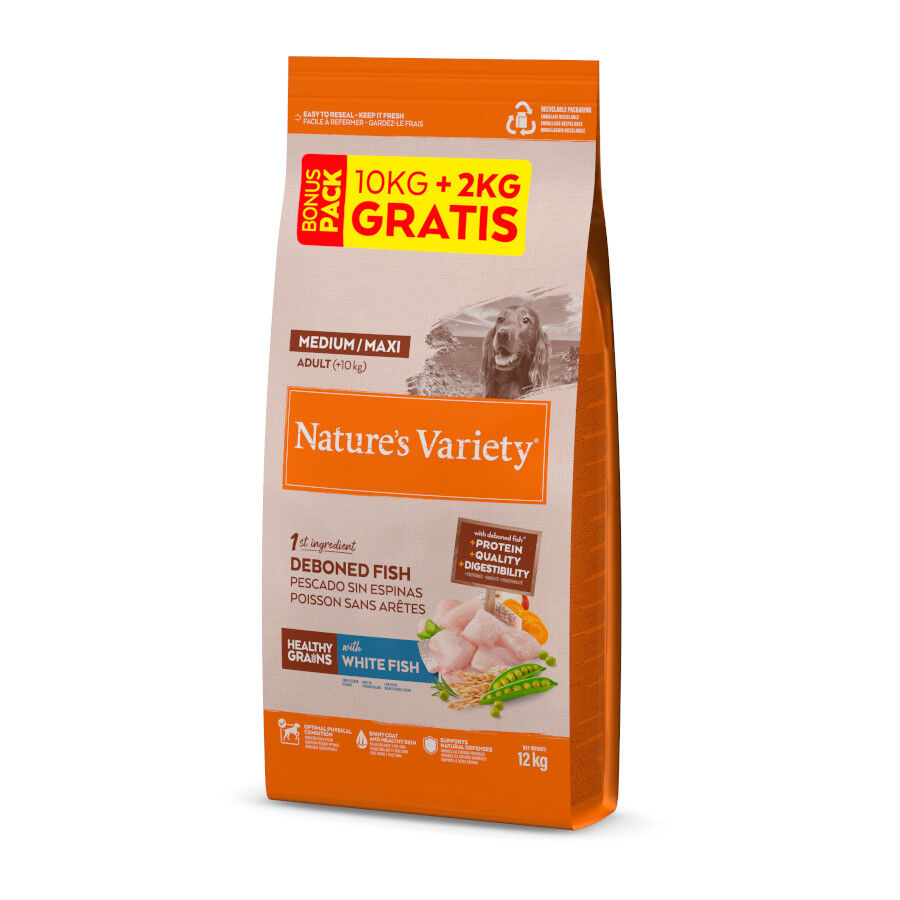 12 kg (10 + 2 kg &iexcl;gratis!) Nature's Variety Healthy Grains Adult Medium Maxi Pescado Blanco pienso para perros, , large Imagen numero 1