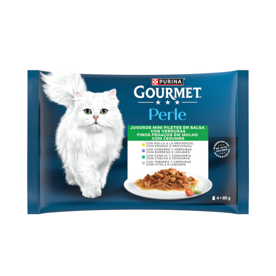 4 sobres x 85 g Gourmet Perle Filetes de Carne con Verduras en salsa sobre para gatos, , large Imagen numero 1