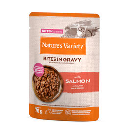 Nature's Variety Kitten Bocaditos de Salmon Sobre en Salsa para gatos