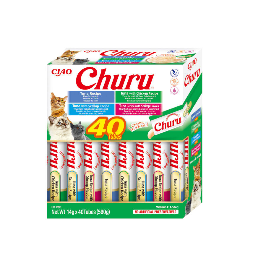 40 sobres x 14 g Churu Variedades de At&uacute;n con Marisco Snack L&iacute;quido para gatos, , large Imagen numero 1