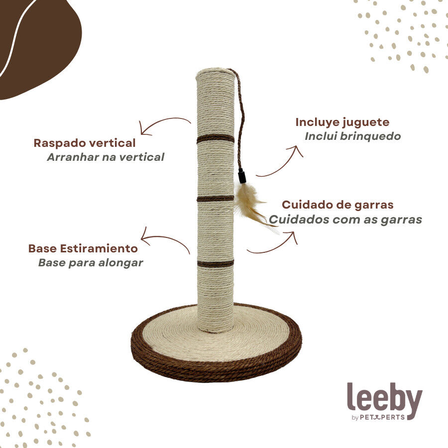 Leeby Isidoro rascador de sisal con juguete marron para gatos thumbnail