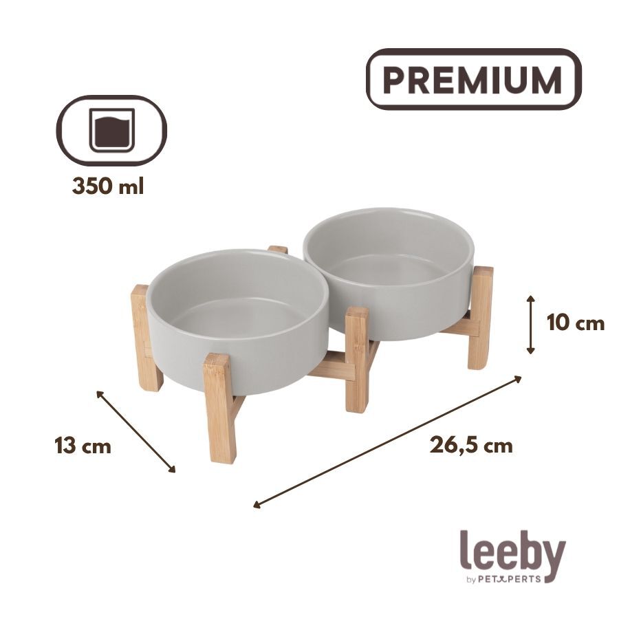 Leeby Comedero Doble de Cer&aacute;mica con Soporte de Madera para perros, , large Imagen numero 4