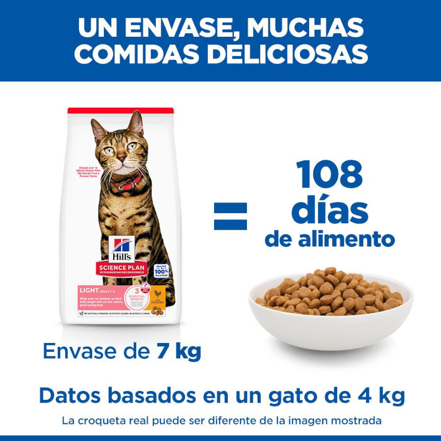 10 kg Hill's Science Plan Light Adult Pollo pienso para gatos, , large Imagen numero 6