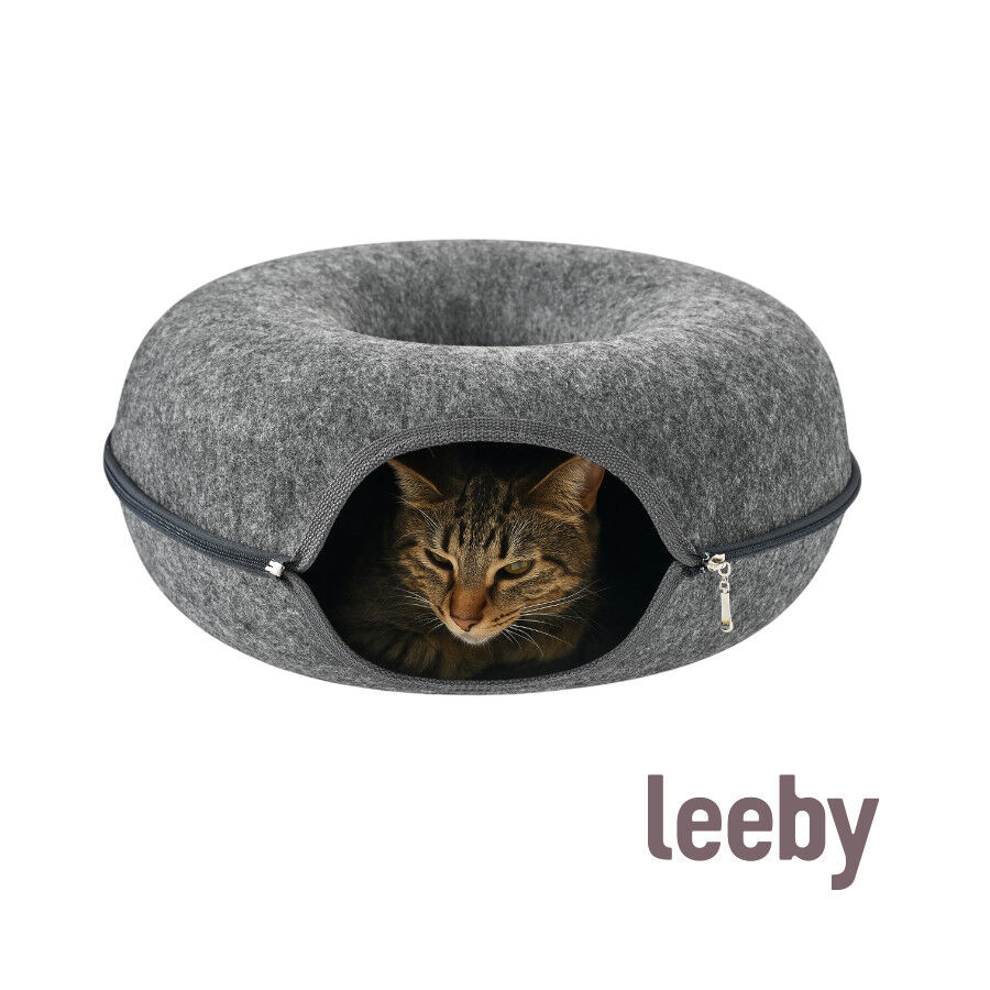 Leeby Cama T&uacute;nel Fieltro Gris para gatos, , large Imagen numero 2
