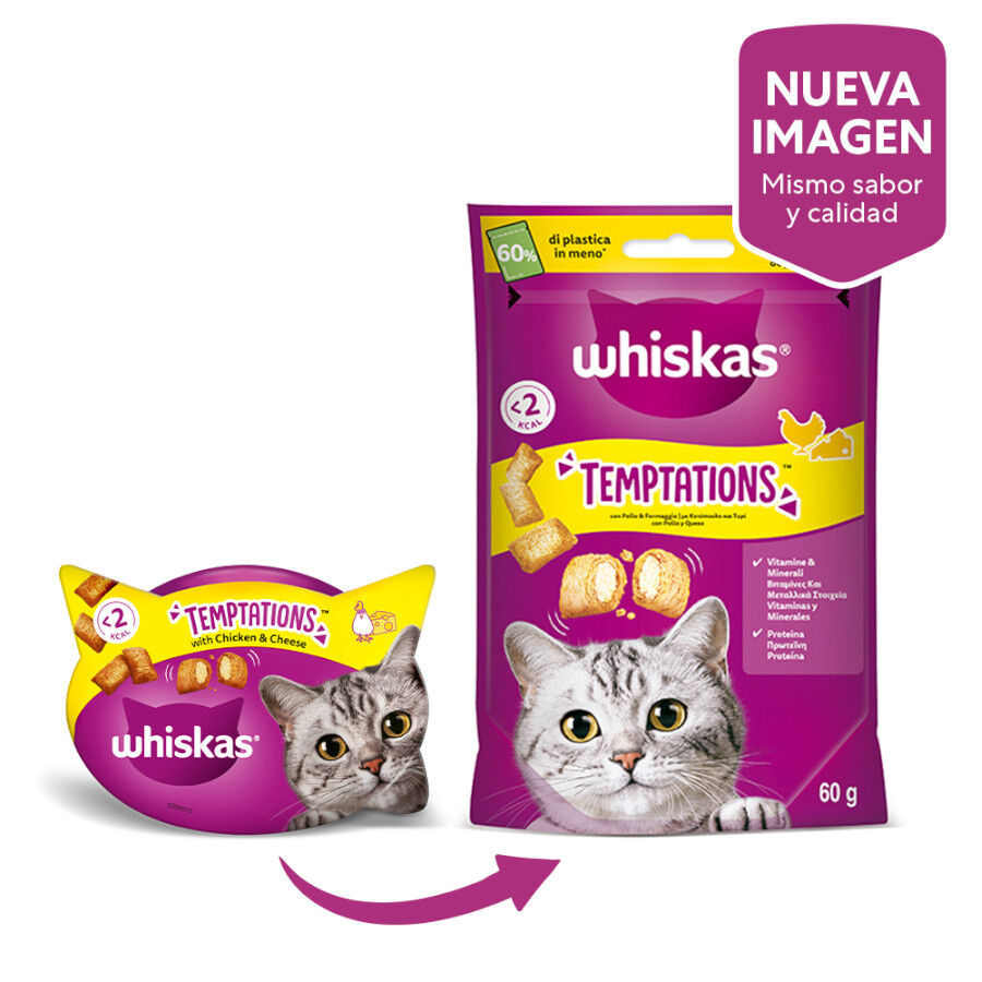 Whiskas Temptations Snacks Pollo y Queso para Gatos thumbnail