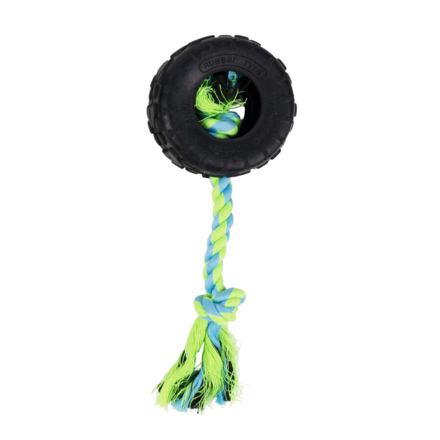 Tootoy! Mordedor Neum&aacute;tico de Goma con Cuerda para perros, , large Imagen numero 2