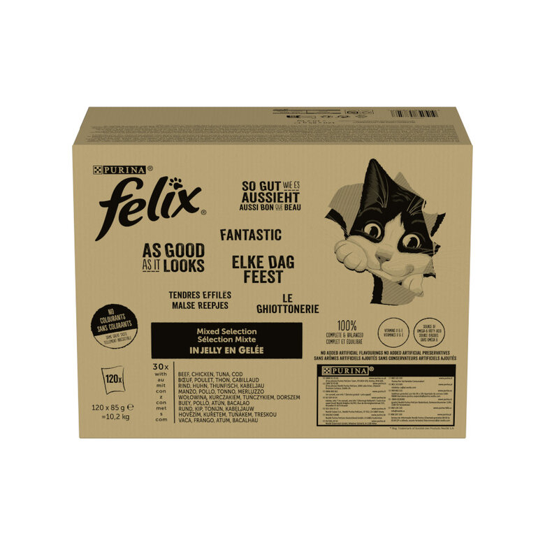 120 sobres x 85 g Felix Fantastic Selección de Sabores en Gelatina Sobre para gatos,  Imagen numero 2 120 sobres x 85 g Felix Fantastic Selección de Sabores en Gelatina Sobre para gatos, , large Imagen numero 2