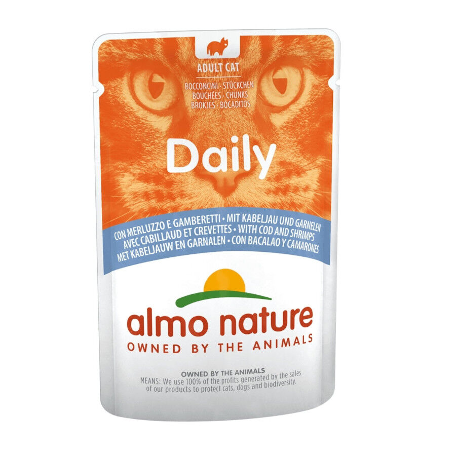 Almo Nature Adult Daily Menu Bacalao y Gambas sobre para gatos