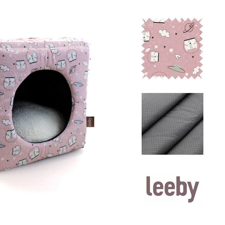 Leeby Cama Cueva Estampado Cómic Rosa para gatos thumbnail