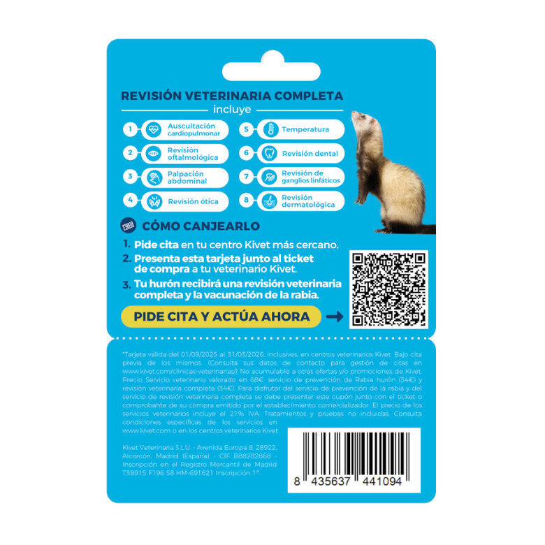 Tarjeta de prevención de la rabia + revisión veterinaria completa para hurones,  Imagen numero 2 Tarjeta de prevención de la rabia + revisión veterinaria completa para hurones, , large Imagen numero 2