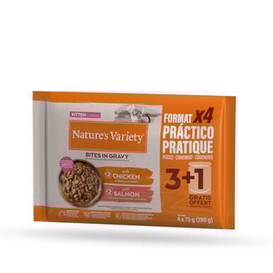 Nature's Variety Kitten Bocaditos de Pollo y Salmón Sobre en Salsa para gatos