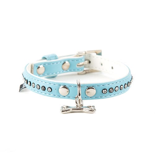 Freedog Collar perros de polipiel azul con strass Imagen numero 1