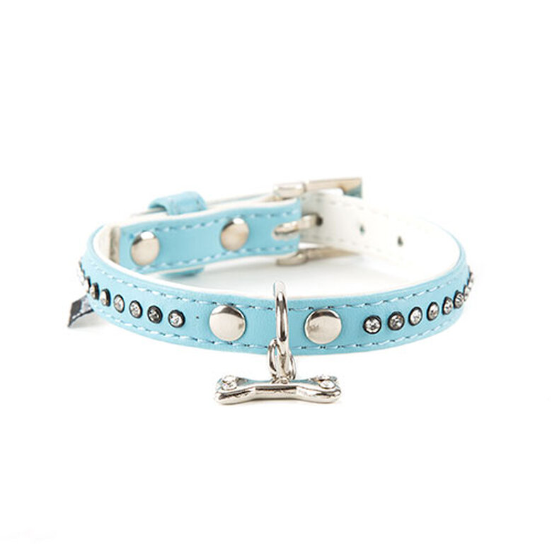 Freedog Collar con Tachuelas Azul para perros ,  Imagen numero 1 Freedog Collar perros de polipiel azul con strass Imagen numero 1