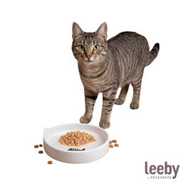 Leeby Comedero de Cer&aacute;mica Blanco con Orejitas para gatos