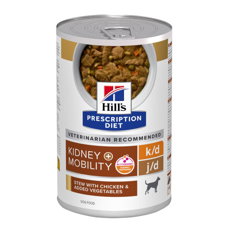 354 g Hill's Prescription Diet Kidney k/d +  Mobility j/d estofado pollo y verduras lata para perros,  Imagen numero 1 354 g Hill's Prescription Diet Kidney k/d +  Mobility j/d estofado pollo y verduras lata para perros, , large Imagen numero 1