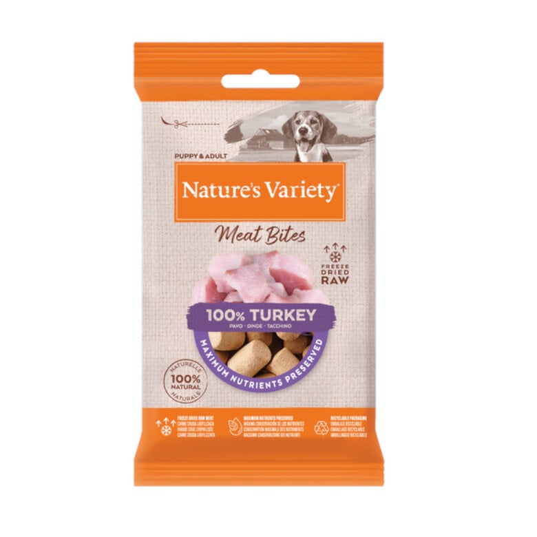 20 g Nature's Variety Meat Bites Bocaditos de Pavo Liofilizado para perros,  Imagen numero 1 20 g Nature's Variety Meat Bites Bocaditos de Pavo Liofilizado para perros, , large Imagen numero 1