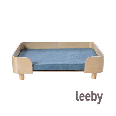 Leeby sofá de madera con colchón azul para perros