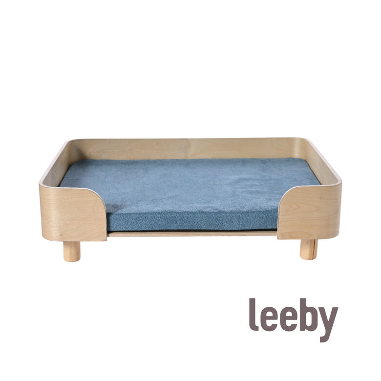Leeby sofá de madera con colchón azul para perros thumbnail