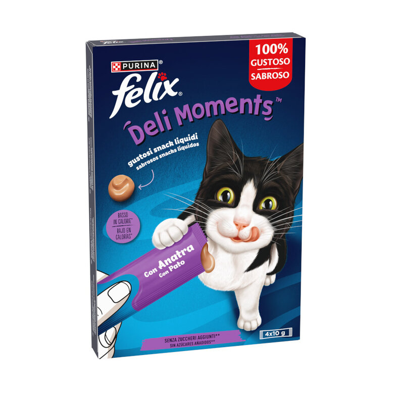 4 sobres x 10 g Purina Felix Deli Moments con Pato Snack líquido para gatos,  Imagen numero 1 4 sobres x 10 g Purina Felix Deli Moments con Pato Snack líquido para gatos, , large Imagen numero 1