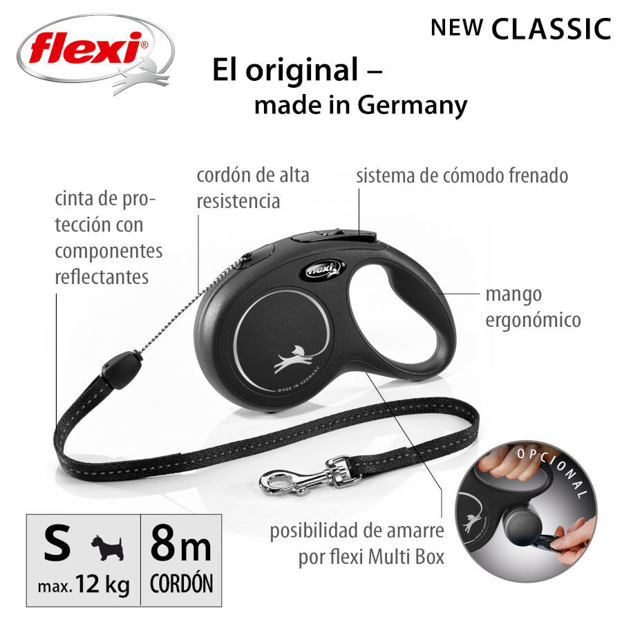 Flexi New Classic Correa de Cordón Extensible Negra para perros thumbnail