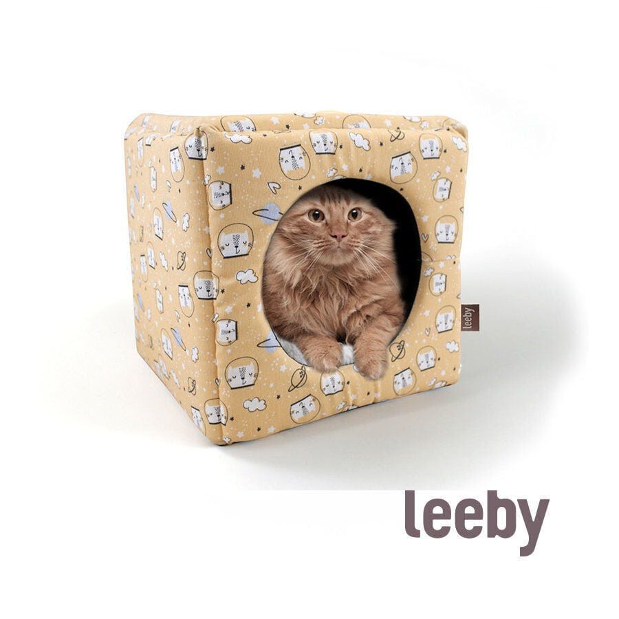 Leeby Cama Cueva Estampado Cómic Amarillo para gatos thumbnail