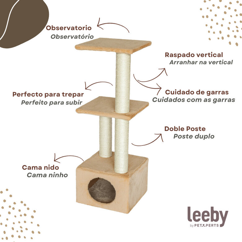 Leeby Colette DoubPost torre rascador con cama nido beige para gatos,  Imagen numero 3 Leeby Colette DoubPost torre rascador con cama nido beige para gatos, , large Imagen numero 3
