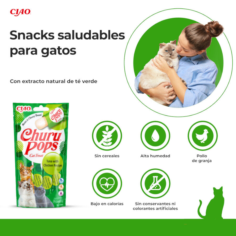 4 sobres x 15 g Churu Palitos Pops de At&uacute;n y Pollo para gatos, , large Imagen numero 2