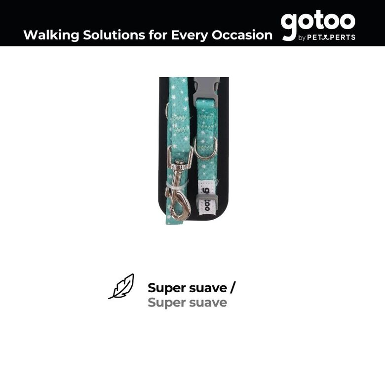 Gotoo Set Correa y Collar estampado con estrellas verde para perros thumbnail