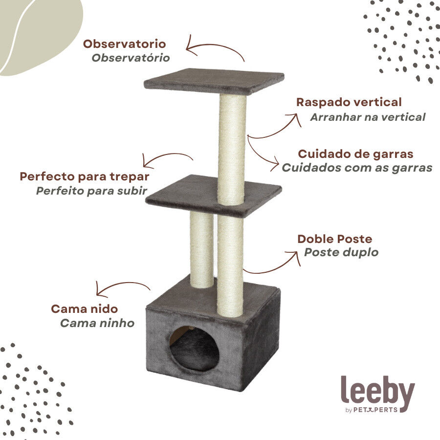 Leeby Colette DoubPost torre rascador con cama nido gris para gatos thumbnail