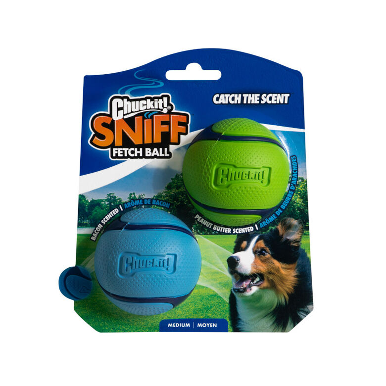 Chuckit! Sniff Fetch Pelotas Con Sabor a Cacahuete y Bacon para perros – Pack 2 thumbnail