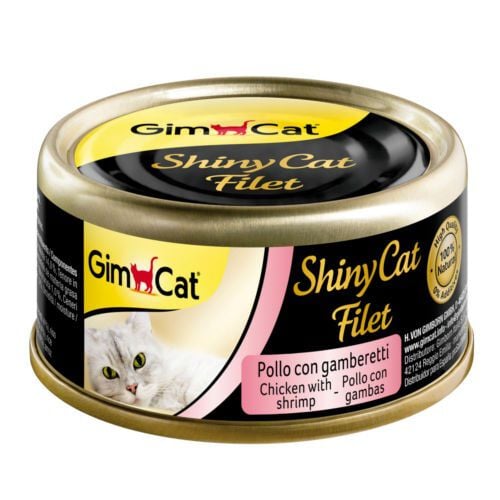70 g GimCat Shiny Filet pollo con gambas lata para gatos, , large Imagen numero 1