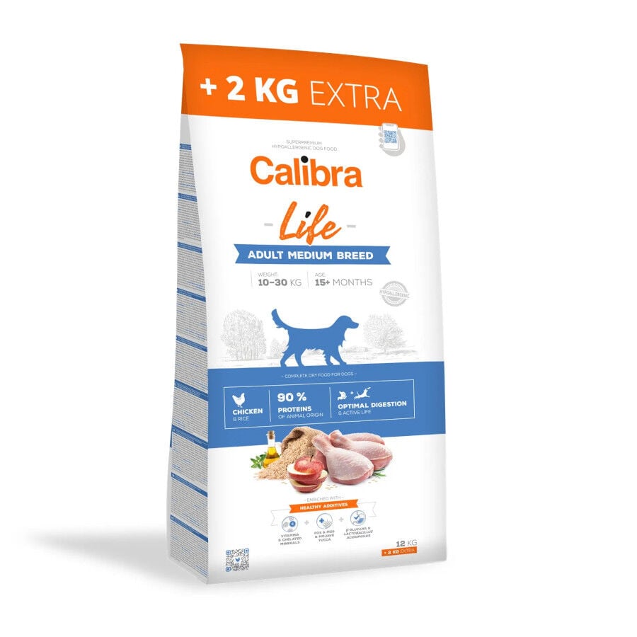 14 kg (12 + 2 kg &iexcl;gratis!) Calibra Life Adult Medium Pienso Pollo para perros medianos, , large Imagen numero 1