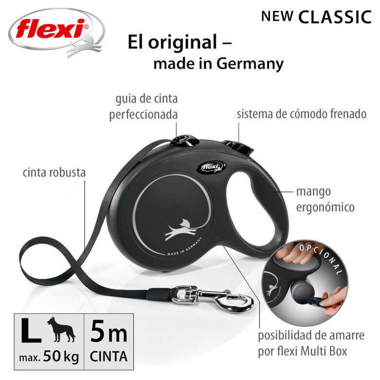 Flexi New Classic Correa Extensible Negra para perros thumbnail