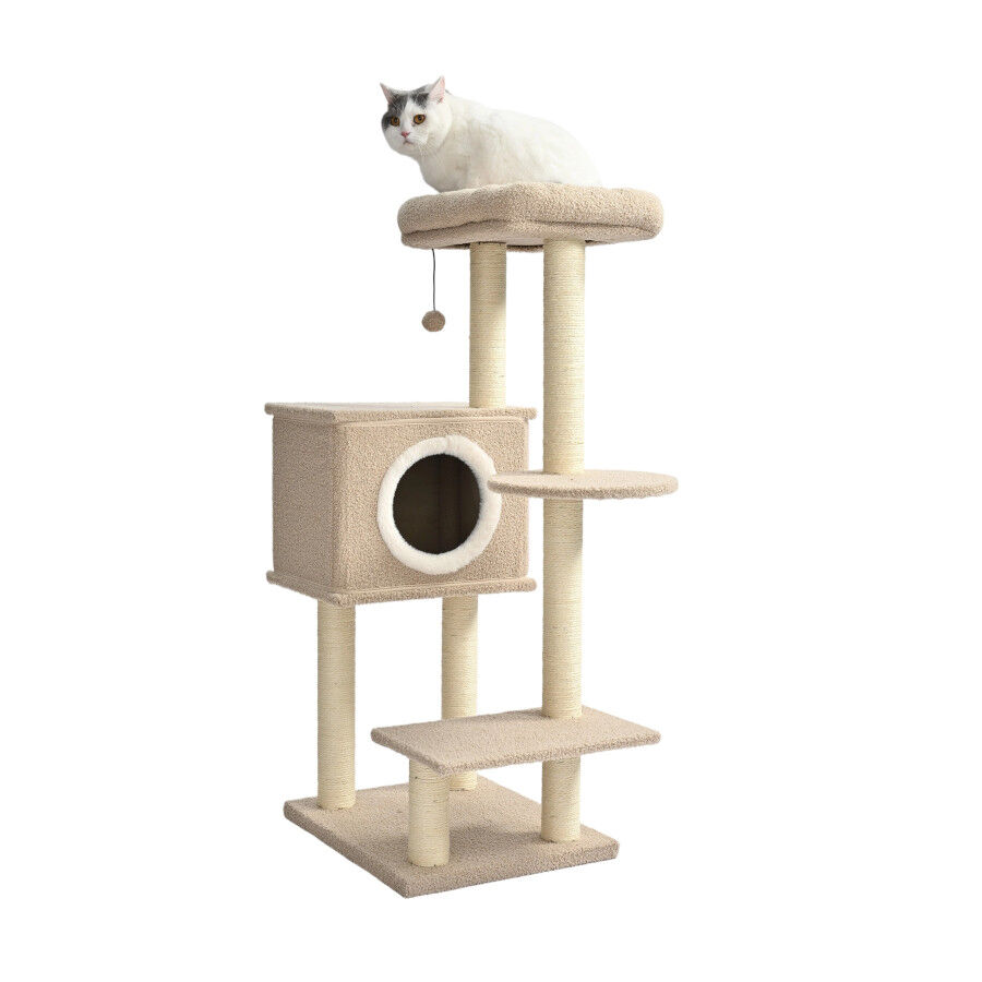 Leeby Boucle Collection árbol rascador con cama nido y juguete para gatos thumbnail