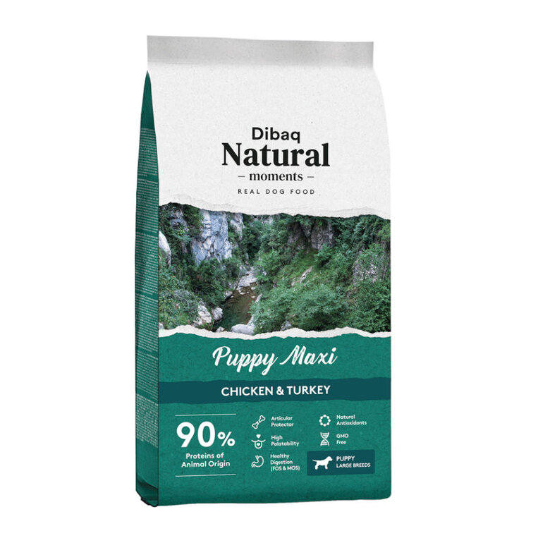 15 kg Dibaq Natural Moments Puppy Maxi Pollo y Pavo pienso para perros,  Imagen numero 1 Dibaq pienso de pavo y pollo para cachorros de razas grandes Imagen numero 1