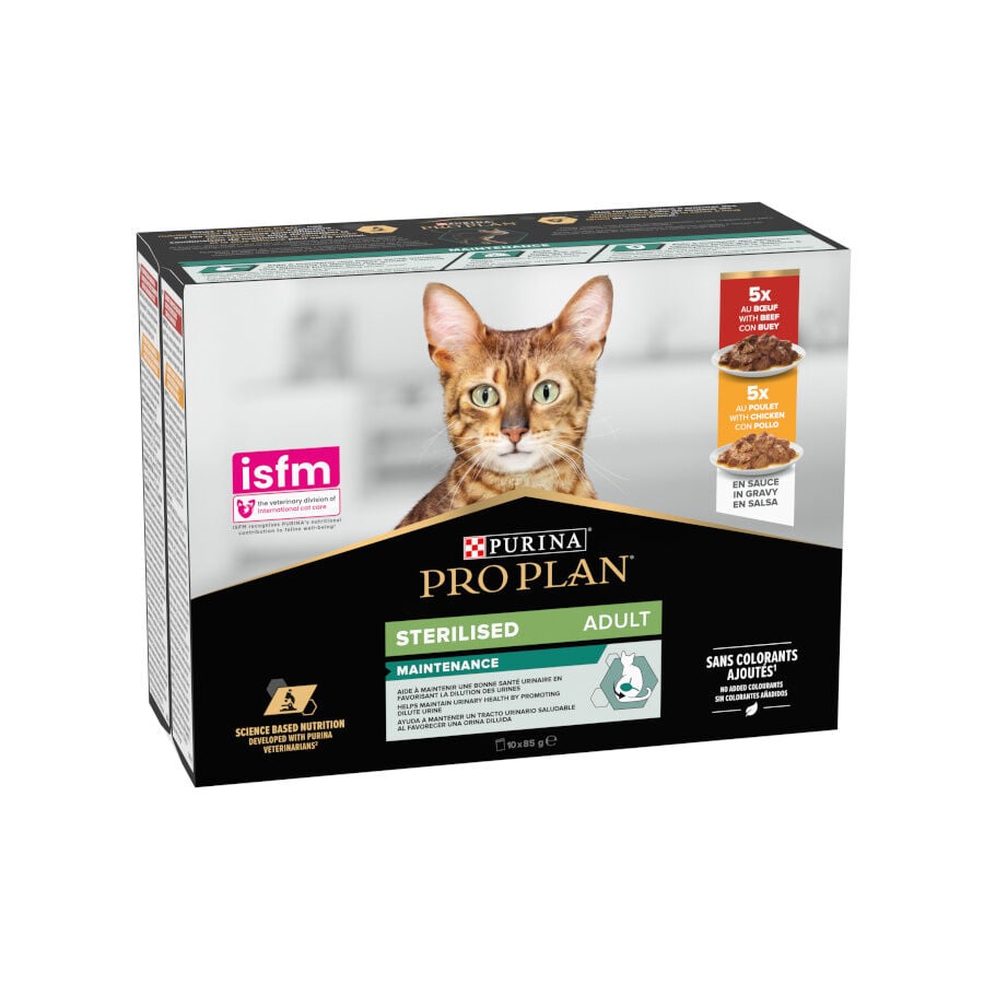 10 sobres x 85 g Pro Plan Adult Sterilised Maintenance Pollo y Buey en Salsa sobre para gatos, , large Imagen numero 1