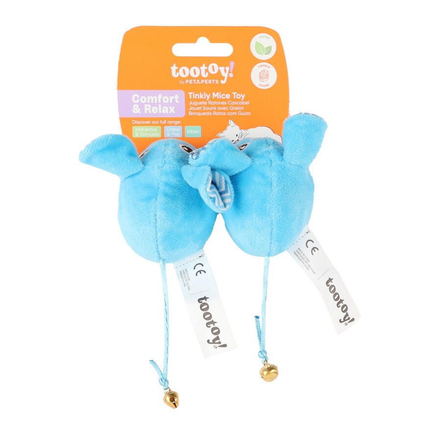 Tootoy! Pack de 2 Ratones con Catnip y Cascabel Azules para gatos thumbnail