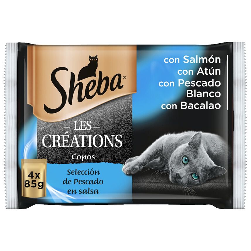 4 sobres x 85 g Sheba Les Cr&eacute;ations Pescado Salsa en Bolsita para Gatos - Multipack, , large Imagen numero 1