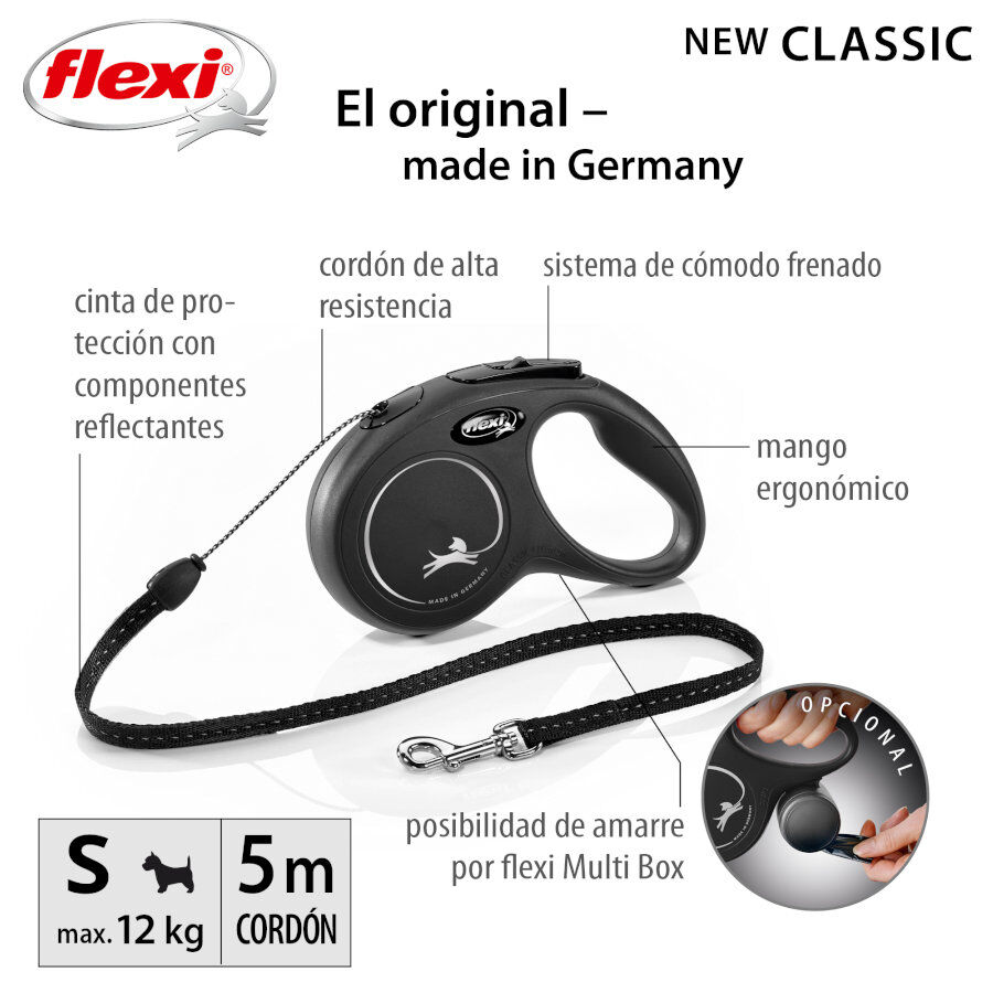 Flexi New Classic Correa de Cordón Extensible Negra para perros thumbnail