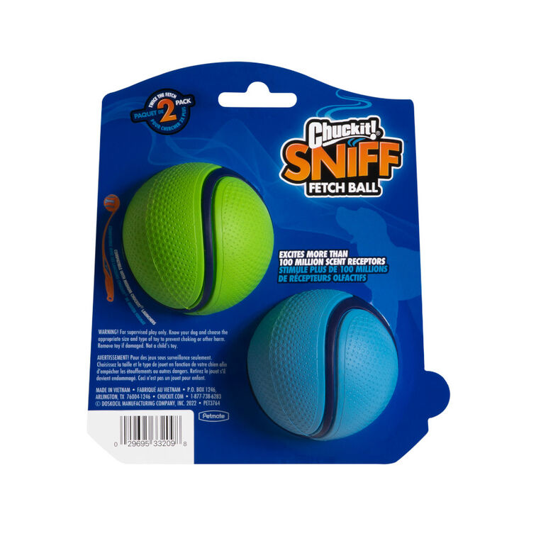 Chuckit! Sniff Fetch Pelotas Con Sabor a Cacahuete y Bacon para perros – Pack 2 thumbnail