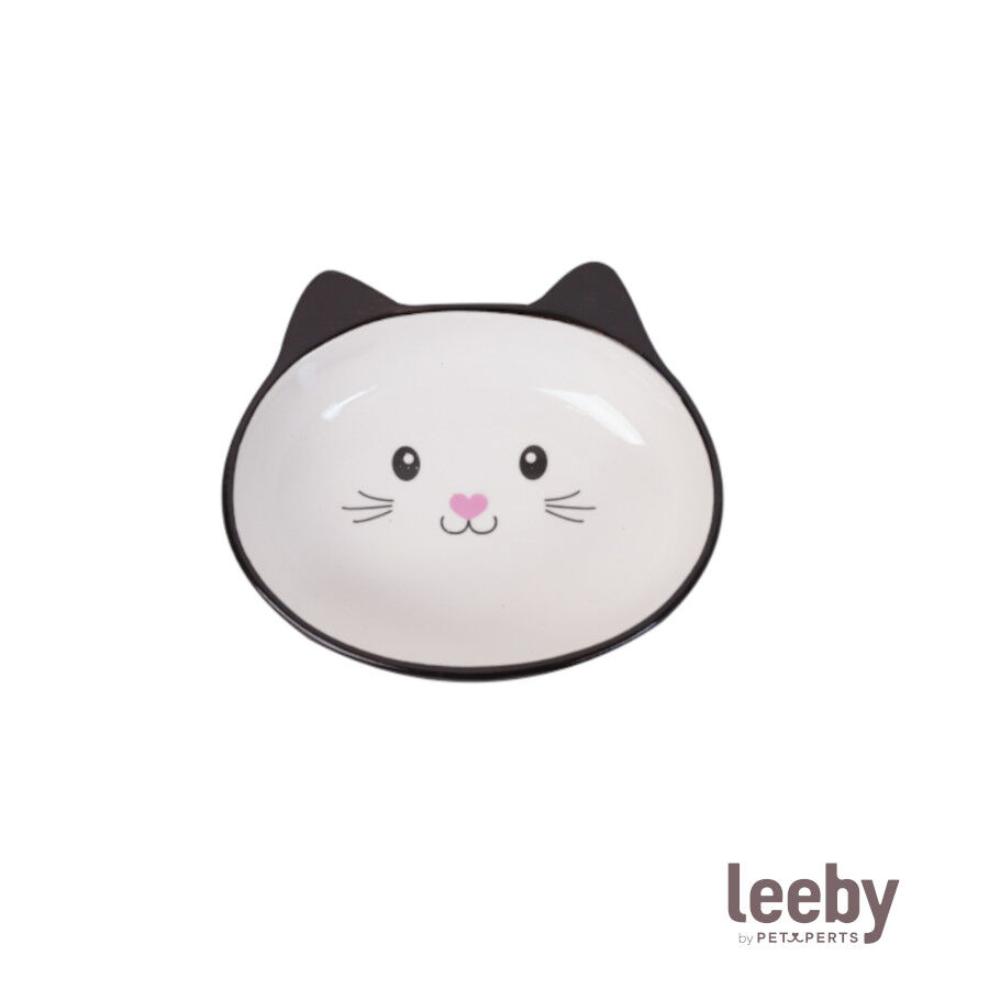 Leeby Comedero de Cer&aacute;mica Blanco y Negro con Orejitas para gatos, , large Imagen numero 2