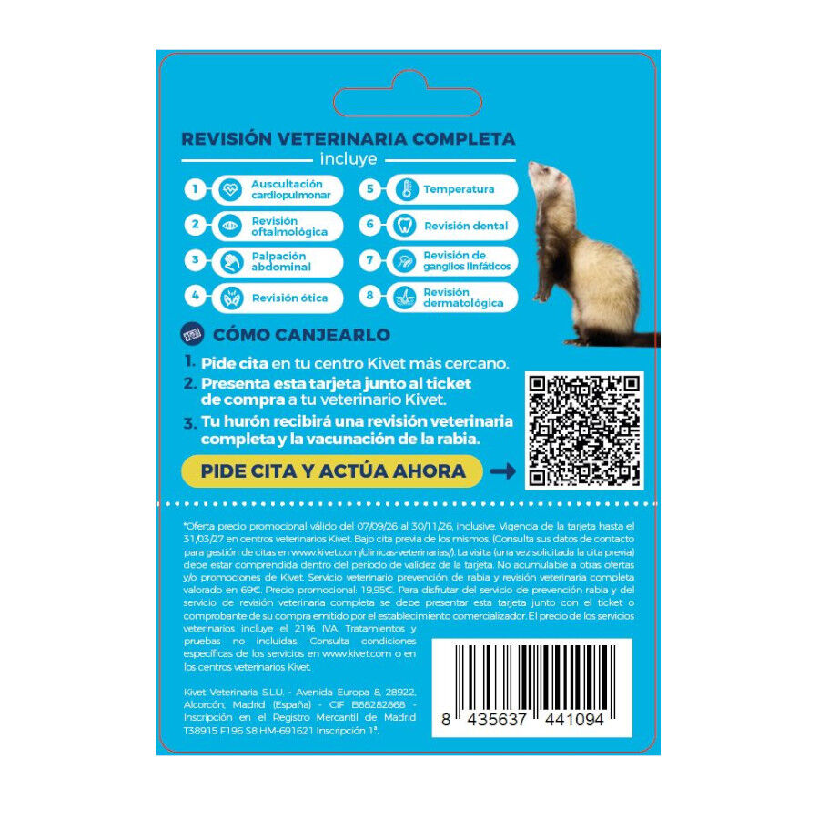 Tarjeta de prevenci&oacute;n de la rabia + revisi&oacute;n veterinaria completa para hurones, , large Imagen numero 2
