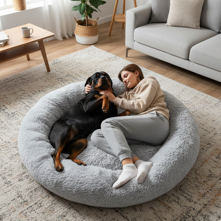 Leeby Cama Donut Anti Estr&eacute;s XXL Gris para personas y perros, , large Imagen numero 3