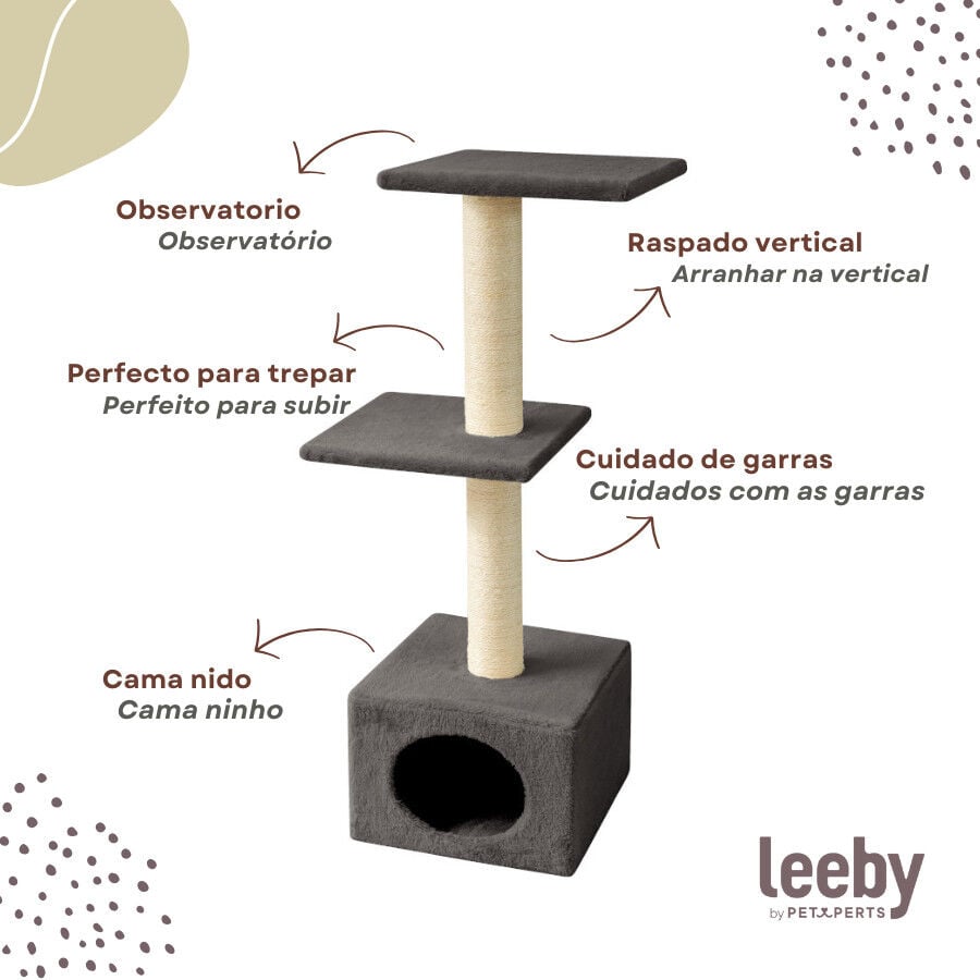 Leeby Colette torre rascador con cama nido gris para gatos thumbnail